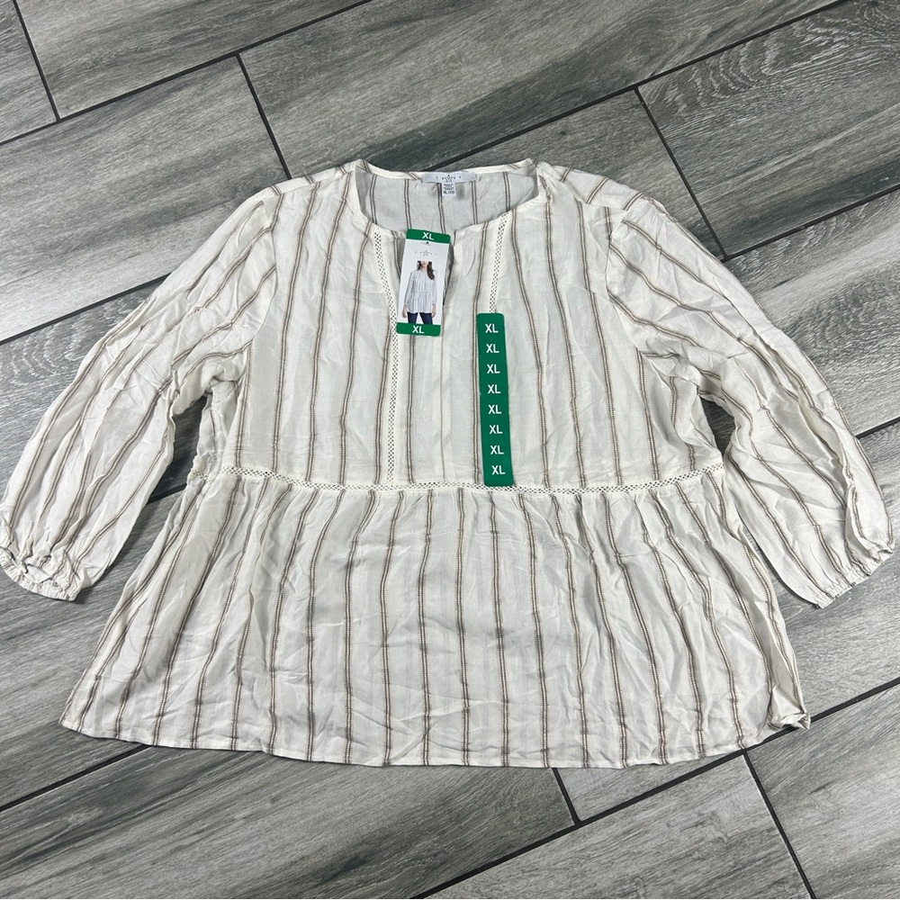 Fever Cream and Brown Striped Long Sleeve Top - Picture 2 of 12